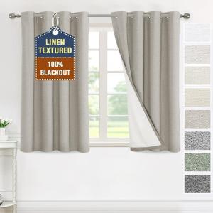 imageHVERSAILTEX 100 Blackout Curtains for Bedroom Thermal Insulated Linen Textured Curtains Heat and Full Light Blocking Drapes Living Room Curtains 2 Panel Sets 52x84 Inch Heather OatmealNot SolidHeather Oatmeal