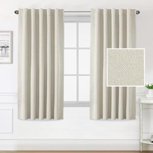 imageHVERSAILTEX 100 Blackout Linen Curtains for Bedroom 96 inch Light Blocking Drapes with Double Face Linen Back Tab Loop Pocket Textured Burlap Curtains for Living Room 2 Panels Heather Off WhiteHeather Ivory
