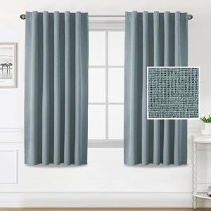 imageHVERSAILTEX 100 Blackout Linen Curtains for Bedroom 96 inch Light Blocking Drapes with Double Face Linen Back Tab Loop Pocket Textured Burlap Curtains for Living Room 2 Panels Heather Off WhiteHeather Stone Blue