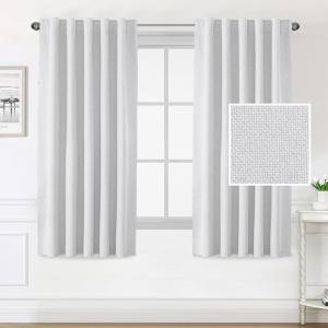 imageHVERSAILTEX 100 Blackout Linen Curtains for Bedroom 96 inch Light Blocking Drapes with Double Face Linen Back Tab Loop Pocket Textured Burlap Curtains for Living Room 2 Panels Heather Off WhiteHeather White