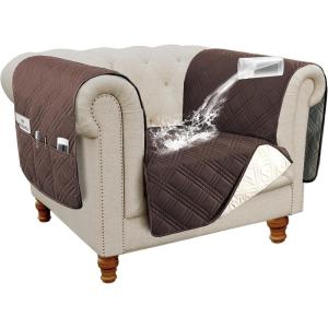 imageHVERSAILTEX 100 Waterproof Couch Cover for 3 Cushion Couch Traditional Chesterfield Sofa Cover for Dogs Furniture Protector Cover with with Extra Long Armrest Cover for Pet CatSofa GreyBeigeBrownBeige