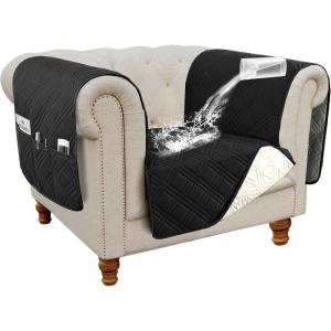 imageHVERSAILTEX 100 Waterproof Couch Cover for 3 Cushion Couch Traditional Chesterfield Sofa Cover for Dogs Furniture Protector Cover with with Extra Long Armrest Cover for Pet CatSofa GreyBeigeBlackBeige