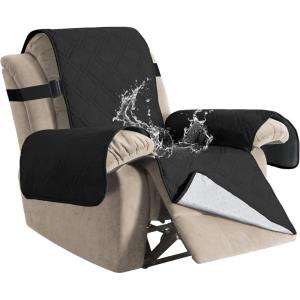 imageHVERSAILTEX 100 Waterproof Recliner Chair Cover NonSlip Reclining Cover for Recliner Chair Washable Dog Chair Cover Stay in Place Ideal Furniture Protector with Elastic Straps Recliner BlackBlack