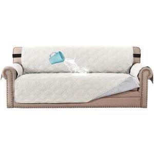 imageHVERSAILTEX 100 Waterproof Sofa Slipcover Washable Loveseat Cover for 2 Cushion Cover NonSlip Furniture Protector with Puppy Paw Silicone Backing Couch Cover for Pets Dogs Loveseat BlackOff White