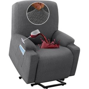 imageHVERSAILTEX 100 Waterproof Stretch Recliner Cover Electric Power Lift Recliner Chair Cover for Elderly People with Side Pocket Soft Thick Jacquard Medium Stone BlueGrey