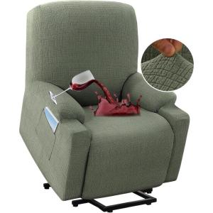 imageHVERSAILTEX 100 Waterproof Stretch Recliner Cover Electric Power Lift Recliner Chair Cover for Elderly People with Side Pocket Soft Thick Jacquard Medium Stone BlueSea Grass