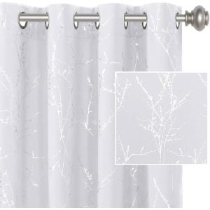 imageHVERSAILTEX Blackout Curtains for Bedroom Foil Print Twig Tree Branch Thermal Insulated Grommet Curtain Drapes Light Blocking Thick Soft Window Curtains for Living 52 x 84 Inch 2 Panels SagePure White