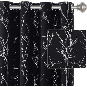 imageHVERSAILTEX Blackout Curtains for Bedroom Foil Print Twig Tree Branch Thermal Insulated Grommet Curtain Drapes Light Blocking Thick Soft Window Curtains for Living 52 x 84 Inch 2 Panels SageJet Black