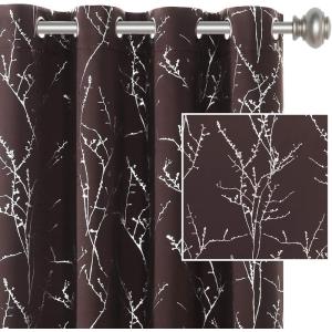 imageHVERSAILTEX Blackout Curtains for Bedroom Foil Print Twig Tree Branch Thermal Insulated Grommet Curtain Drapes Light Blocking Thick Soft Window Curtains for Living 52 x 84 Inch 2 Panels SageBrown