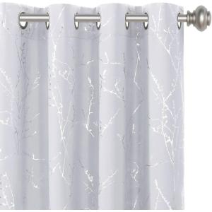 imageHVERSAILTEX Blackout Curtains for Bedroom Foil Print Twig Tree Branch Thermal Insulated Grommet Curtain Drapes Light Blocking Thick Soft Window Curtains for Living 52 x 84 Inch 2 Panels SageGreyish White
