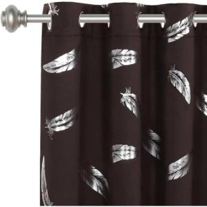 imageHVERSAILTEX Blackout Curtains for Bedroom Foil Print Twig Tree Branch Thermal Insulated Grommet Curtain Drapes Light Blocking Thick Soft Window Curtains for Living 52 x 84 Inch 2 Panels SageFoil Feather in Brown