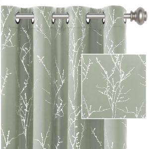imageHVERSAILTEX Blackout Curtains for Bedroom Foil Print Twig Tree Branch Thermal Insulated Grommet Curtain Drapes Light Blocking Thick Soft Window Curtains for Living 52 x 84 Inch 2 Panels SageSage