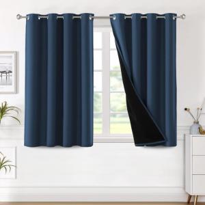 imageHVERSAILTEX Blackout Curtains for Windows Super HeavyDuty Lined Darkness Drapes for Bedroom Privacy Assured Window Treatment for Patio Pack of 2 52 x 108 inch White Front with White LinerNavy Blue