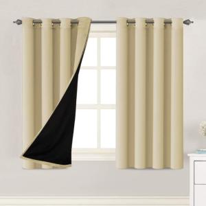 imageHVERSAILTEX Blackout Curtains for Windows Super HeavyDuty Lined Darkness Drapes for Bedroom Privacy Assured Window Treatment for Patio Pack of 2 52 x 108 inch White Front with White LinerWheat