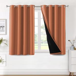 imageHVERSAILTEX Blackout Curtains for Windows Super HeavyDuty Lined Darkness Drapes for Bedroom Privacy Assured Window Treatment for Patio Pack of 2 52 x 108 inch White Front with White LinerBurnt Orange