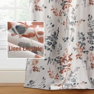 imageHVERSAILTEX Blackout Linen Curtains 84 inch Length 2 Panels Thick Light Blocking Curtain Thermal Insulated Window Drapes for Bedroom Rustic Farmhouse Curtains for Living Room  Heather Light TaupeFloral in GreyCoral