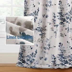 imageHVERSAILTEX Blackout Linen Curtains 84 inch Length 2 Panels Thick Light Blocking Curtain Thermal Insulated Window Drapes for Bedroom Rustic Farmhouse Curtains for Living Room  Heather Light TaupeFloral in BluestoneTaupe