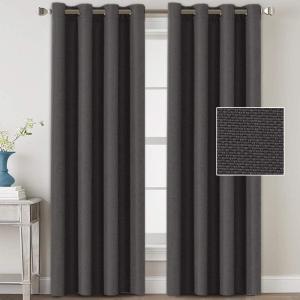 imageHVERSAILTEX Blackout Linen Curtains 84 inch Length 2 Panels Thick Light Blocking Curtain Thermal Insulated Window Drapes for Bedroom Rustic Farmhouse Curtains for Living Room  Heather Light TaupeHeather Dark Grey