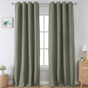 imageHVERSAILTEX Blackout Linen Curtains 84 inch Length 2 Panels Thick Light Blocking Curtain Thermal Insulated Window Drapes for Bedroom Rustic Farmhouse Curtains for Living Room  Heather Light TaupeHeather Olive