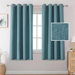 imageHVERSAILTEX Blackout Linen Curtains 84 inch Length 2 Panels Thick Light Blocking Curtain Thermal Insulated Window Drapes for Bedroom Rustic Farmhouse Curtains for Living Room  Heather Light TaupeHeather Aegean Blue