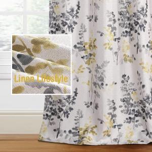 imageHVERSAILTEX Blackout Linen Curtains 84 inch Length 2 Panels Thick Light Blocking Curtain Thermal Insulated Window Drapes for Bedroom Rustic Farmhouse Curtains for Living Room  Heather Light TaupeFloral in GreyYellow