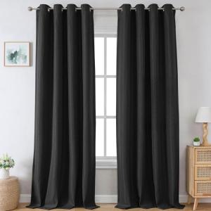 imageHVERSAILTEX Blackout Linen Curtains 84 inch Length 2 Panels Thick Light Blocking Curtain Thermal Insulated Window Drapes for Bedroom Rustic Farmhouse Curtains for Living Room  Heather Light TaupeHeather Black
