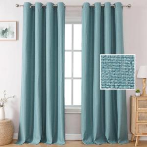 imageHVERSAILTEX Blackout Linen Curtains 84 inch Length 2 Panels Thick Light Blocking Curtain Thermal Insulated Window Drapes for Bedroom Rustic Farmhouse Curtains for Living Room  Heather Light TaupeHeather Eggshell Blue