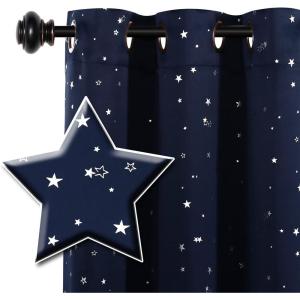 imageHVERSAILTEX Blackout Star Curtains for Kids Room Boys Girls Twinkle Silver Stars Thermal Insulated Cute Thick Soft Curtain Drapes Grommet Top 1 Panel 52quot W x 63quot L GreyNavySilver