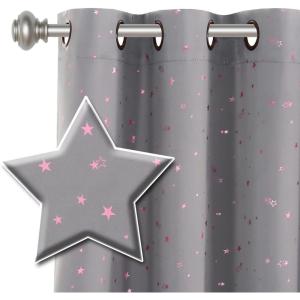 imageHVERSAILTEX Blackout Star Curtains for Kids Room Boys Girls Twinkle Silver Stars Thermal Insulated Cute Thick Soft Curtain Drapes Grommet Top 1 Panel 52quot W x 63quot L GreyGreyPink