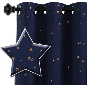 imageHVERSAILTEX Blackout Star Curtains for Kids Room Boys Girls Twinkle Silver Stars Thermal Insulated Cute Thick Soft Curtain Drapes Grommet Top 1 Panel 52quot W x 63quot L GreyNavyBronze