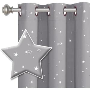 imageHVERSAILTEX Blackout Star Curtains for Kids Room Boys Girls Twinkle Silver Stars Thermal Insulated Cute Thick Soft Curtain Drapes Grommet Top 1 Panel 52quot W x 63quot L GreyGreySilver