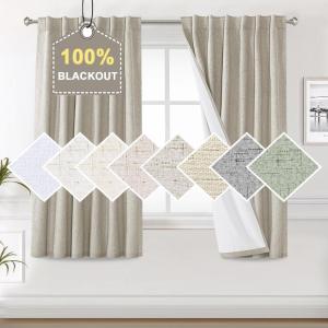 imageHVERSAILTEX Faux Linen 100 Blackout Curtains for Bedroom 84 inches Long Thermal Insulated Textured Linen Look Curtain Back TabRod PocketHook Belt Draperies 2 Panels 52 x 84 Inch IvoryStone