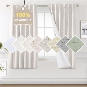 imageHVERSAILTEX Faux Linen 100 Blackout Curtains for Bedroom 84 inches Long Thermal Insulated Textured Linen Look Curtain Back TabRod PocketHook Belt Draperies 2 Panels 52 x 84 Inch IvoryIvory