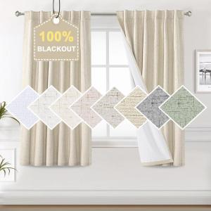 imageHVERSAILTEX Faux Linen 100 Blackout Curtains for Bedroom 84 inches Long Thermal Insulated Textured Linen Look Curtain Back TabRod PocketHook Belt Draperies 2 Panels 52 x 84 Inch IvoryBleached Sand
