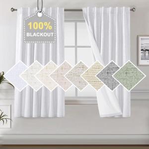 imageHVERSAILTEX Faux Linen 100 Blackout Curtains for Bedroom 84 inches Long Thermal Insulated Textured Linen Look Curtain Back TabRod PocketHook Belt Draperies 2 Panels 52 x 84 Inch IvoryPure White