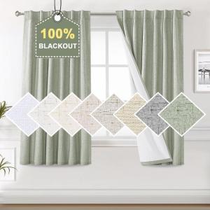 imageHVERSAILTEX Faux Linen 100 Blackout Curtains for Bedroom 84 inches Long Thermal Insulated Textured Linen Look Curtain Back TabRod PocketHook Belt Draperies 2 Panels 52 x 84 Inch IvorySage