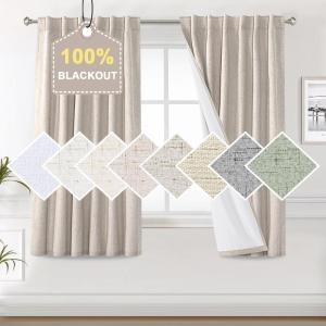 imageHVERSAILTEX Faux Linen 100 Blackout Curtains for Bedroom 84 inches Long Thermal Insulated Textured Linen Look Curtain Back TabRod PocketHook Belt Draperies 2 Panels 52 x 84 Inch IvoryNatural