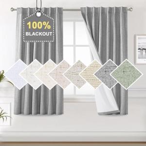 imageHVERSAILTEX Faux Linen 100 Blackout Curtains for Bedroom 84 inches Long Thermal Insulated Textured Linen Look Curtain Back TabRod PocketHook Belt Draperies 2 Panels 52 x 84 Inch IvoryDove Gray