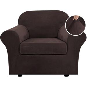 imageHVERSAILTEX Modern Velvet Plush 4 Piece High Stretch Sofa Slipcover Sofa Cover Furniture Protector Form Fit Thick Velvet Sofa Cover for 3 Cushion Couch Width Up to 90 Inch Sofa Bronze BrownBrown