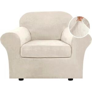 imageHVERSAILTEX Modern Velvet Plush 4 Piece High Stretch Sofa Slipcover Sofa Cover Furniture Protector Form Fit Thick Velvet Sofa Cover for 3 Cushion Couch Width Up to 90 Inch Sofa Bronze BrownIvory