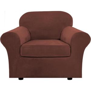 imageHVERSAILTEX Modern Velvet Plush 4 Piece High Stretch Sofa Slipcover Sofa Cover Furniture Protector Form Fit Thick Velvet Sofa Cover for 3 Cushion Couch Width Up to 90 Inch Sofa Bronze BrownBurnt Brick
