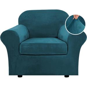 imageHVERSAILTEX Modern Velvet Plush 4 Piece High Stretch Sofa Slipcover Sofa Cover Furniture Protector Form Fit Thick Velvet Sofa Cover for 3 Cushion Couch Width Up to 90 Inch Sofa Bronze BrownDeep Teal