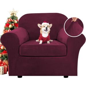imageHVERSAILTEX Modern Velvet Plush 4 Piece High Stretch Sofa Slipcover Sofa Cover Furniture Protector Form Fit Thick Velvet Sofa Cover for 3 Cushion Couch Width Up to 90 Inch Sofa Bronze BrownWineBurgundy