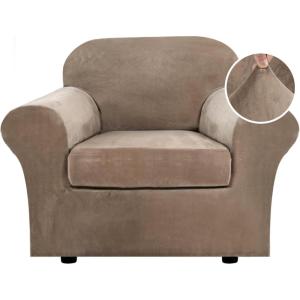imageHVERSAILTEX Modern Velvet Plush 4 Piece High Stretch Sofa Slipcover Sofa Cover Furniture Protector Form Fit Thick Velvet Sofa Cover for 3 Cushion Couch Width Up to 90 Inch Sofa Bronze BrownCamel