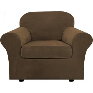 imageHVERSAILTEX Modern Velvet Plush 4 Piece High Stretch Sofa Slipcover Sofa Cover Furniture Protector Form Fit Thick Velvet Sofa Cover for 3 Cushion Couch Width Up to 90 Inch Sofa Bronze BrownBronze Brown