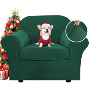 imageHVERSAILTEX Modern Velvet Plush 4 Piece High Stretch Sofa Slipcover Sofa Cover Furniture Protector Form Fit Thick Velvet Sofa Cover for 3 Cushion Couch Width Up to 90 Inch Sofa Bronze BrownGreen