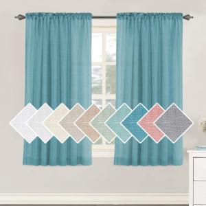 imageHVERSAILTEX Natural Linen Blended Curtains 84 Inches Length 2 Panels Textured Woven Linen Sheer Curtain Drapes for Living RoomBedroom Light Filtering Rod Pocket Casual Draperies  Off WhiteTurquoise