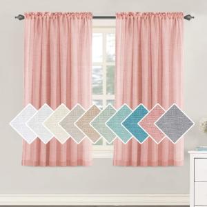 imageHVERSAILTEX Natural Linen Blended Curtains 84 Inches Length 2 Panels Textured Woven Linen Sheer Curtain Drapes for Living RoomBedroom Light Filtering Rod Pocket Casual Draperies  Off WhiteCoral Pink