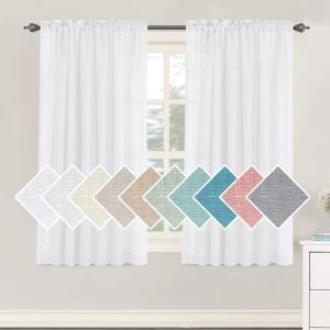 imageHVERSAILTEX Natural Linen Blended Curtains 84 Inches Length 2 Panels Textured Woven Linen Sheer Curtain Drapes for Living RoomBedroom Light Filtering Rod Pocket Casual Draperies  Off WhitePure White