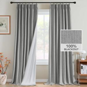 imageHVERSAILTEX Pinch Pleated Full Blackout Curtains Linen Blended Chenille Blackout Curtains 84 inch Length 2 Panels Bedroom Thermal Insulated Farmhouse Neutral Track Drapes with Hooks Heather NaturalHeather Dove Gray
